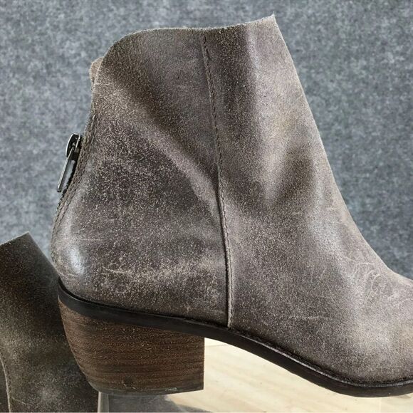 Lucky Brand Kaiya Gray Suede Zip Up Block Heel Ankle Boot 10M Leather Bootie - Picture 10 of 10